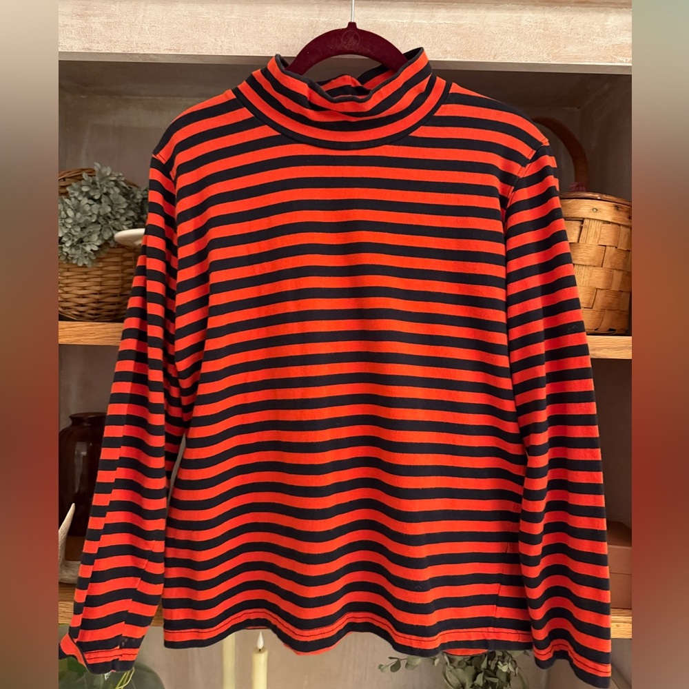 Vintage Chaus Sport Red and Navy Striped mock turtleneck